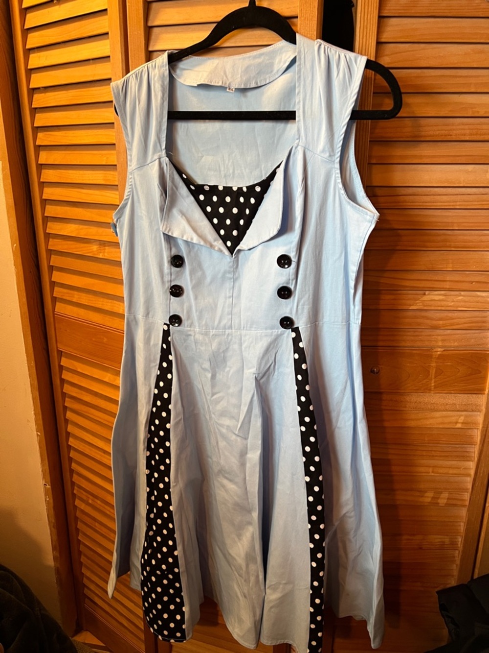 Light Blue Polka Dot Accent Sleeveless Dress